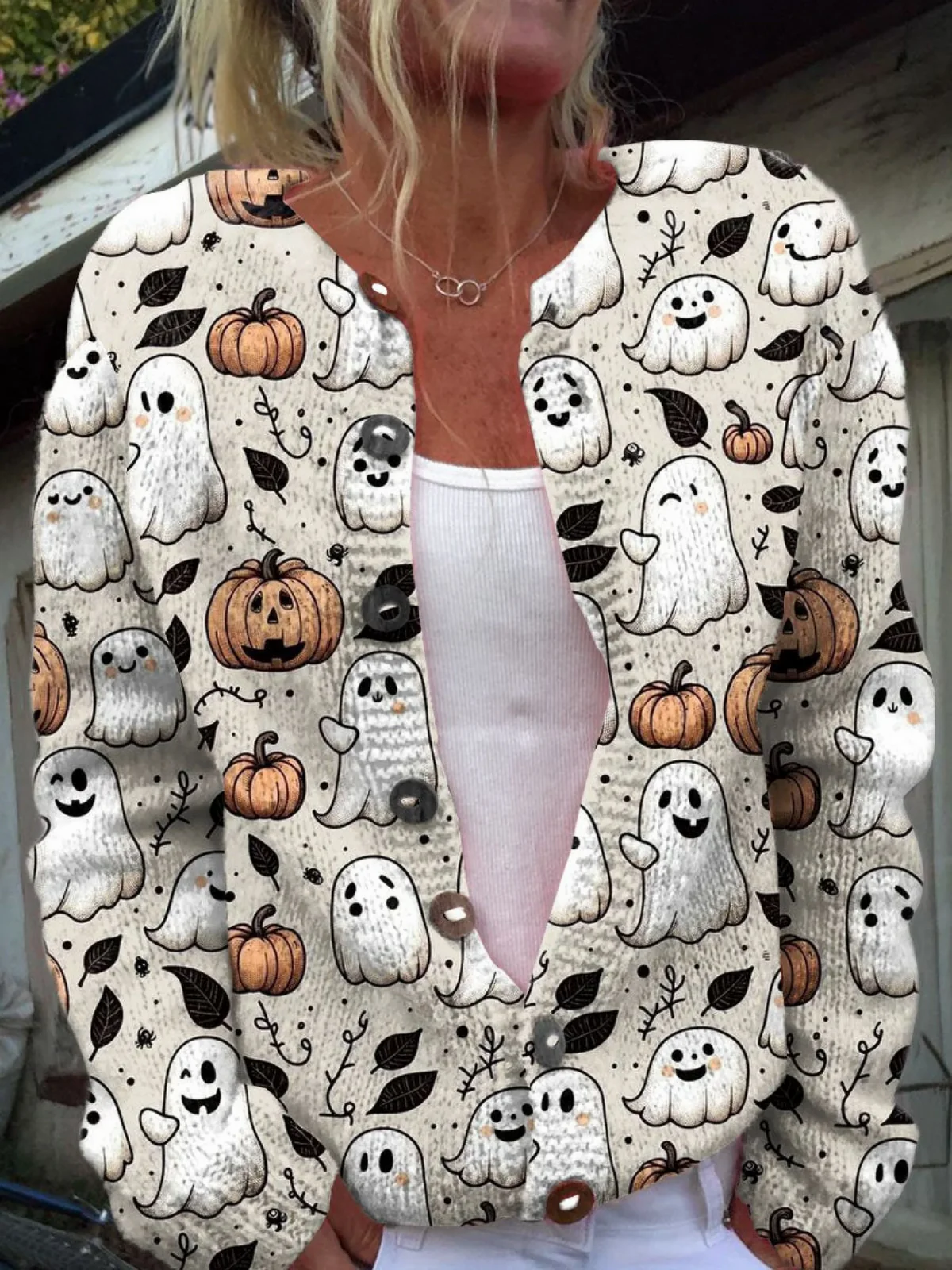 Maglione Cardigan Buttoned Fantasioso per Halloween