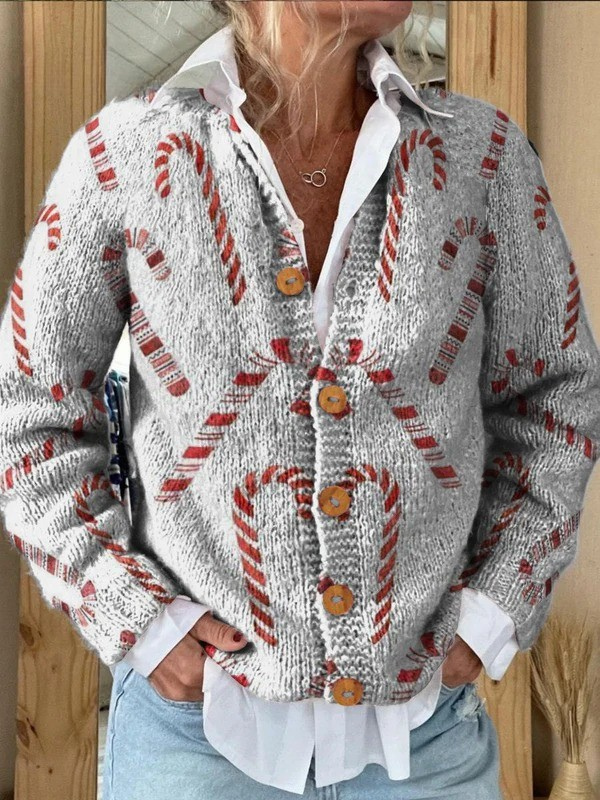 Cardigan Maglione Decorativo a Motivo di Bastoncini di Caramella Festivi