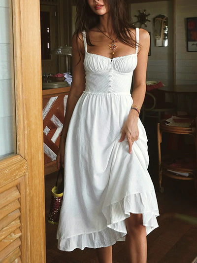 Abito Midi Semplice con Orlo a Rouches