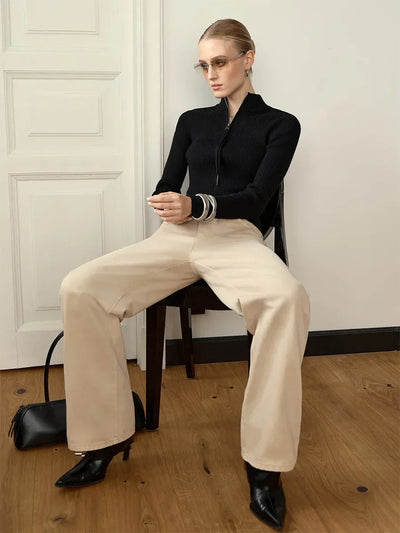 Livia – Cardigan Zip Doppiato in Cotone