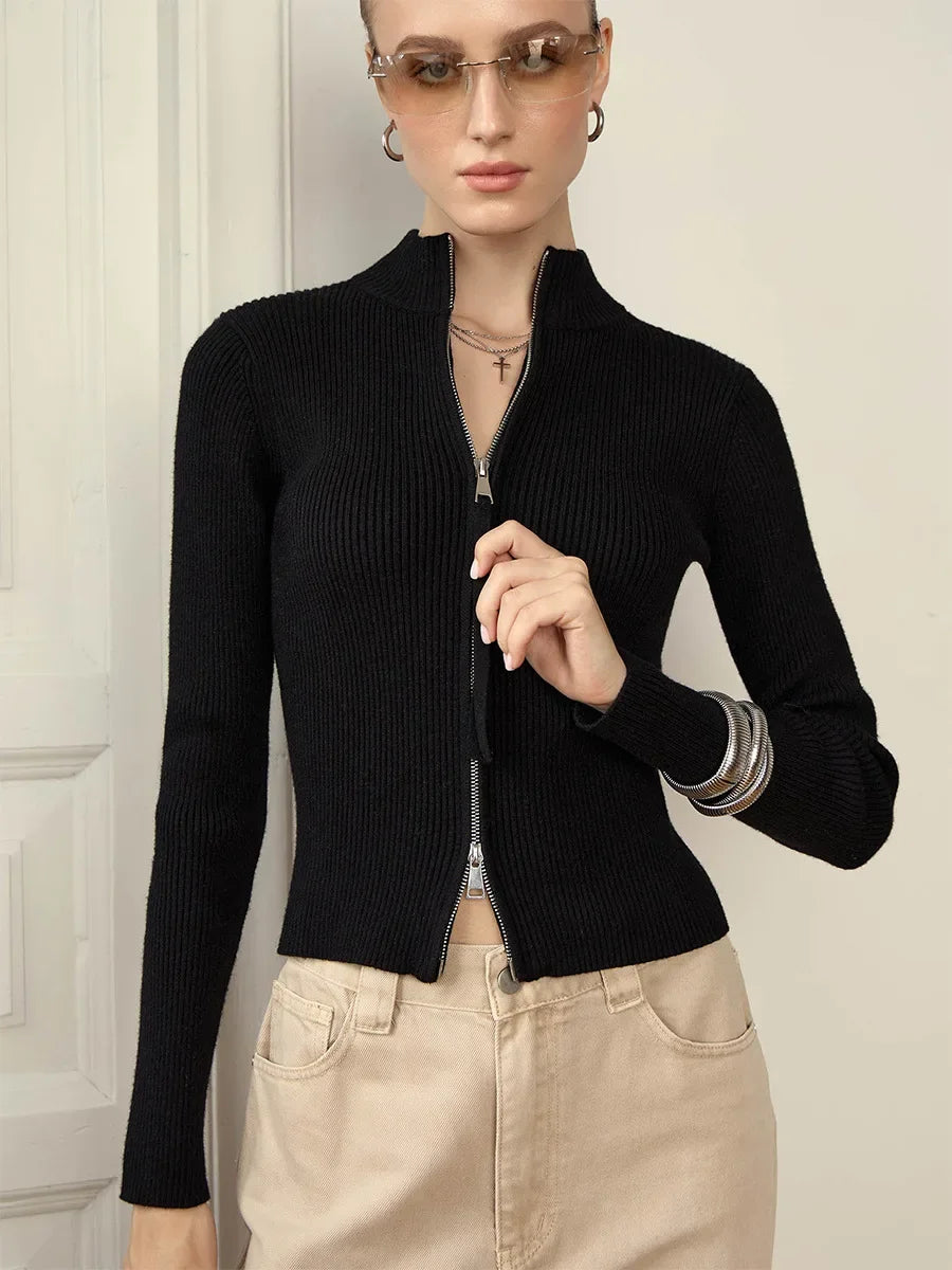 Livia – Cardigan Zip Doppiato in Cotone