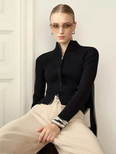 Livia – Cardigan Zip Doppiato in Cotone