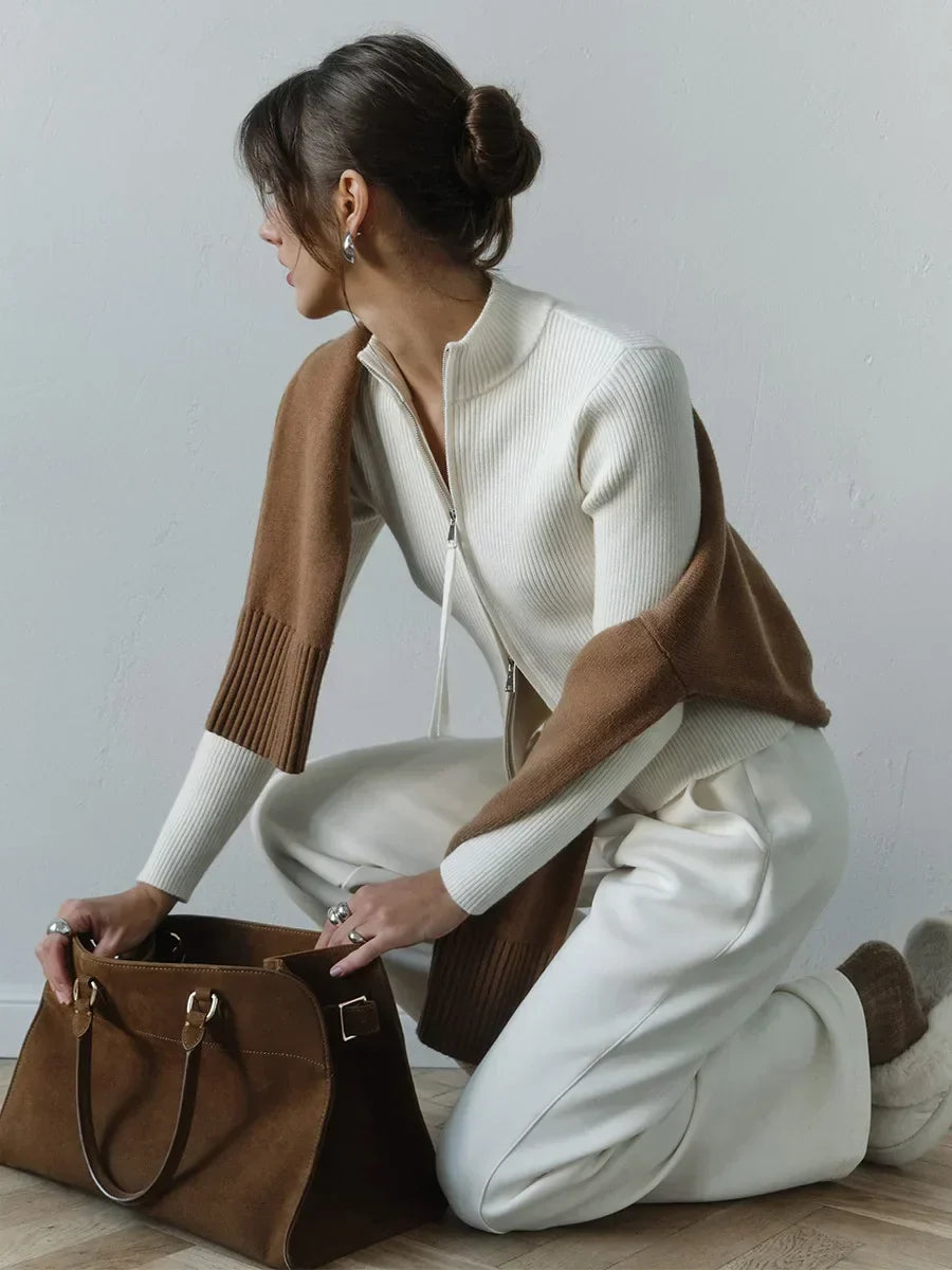 Livia – Cardigan Zip Doppiato in Cotone