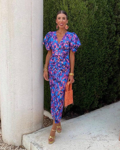 Loren - Abito con maniche a sbuffo vibrante