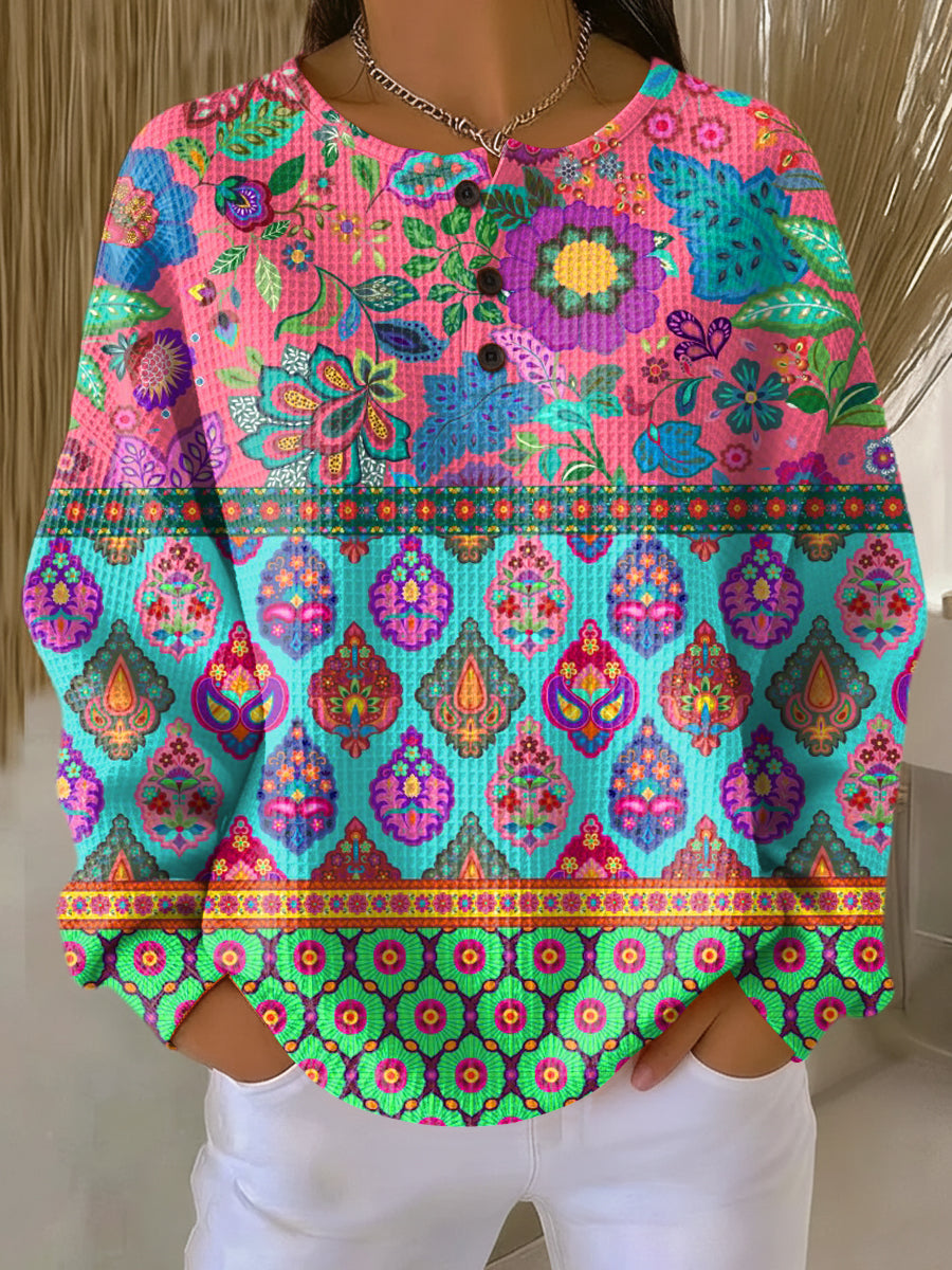 Signe | Maglione con Strisce di Fiori Etnici